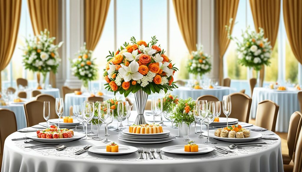 Table top catering dengan dekorasi elegan