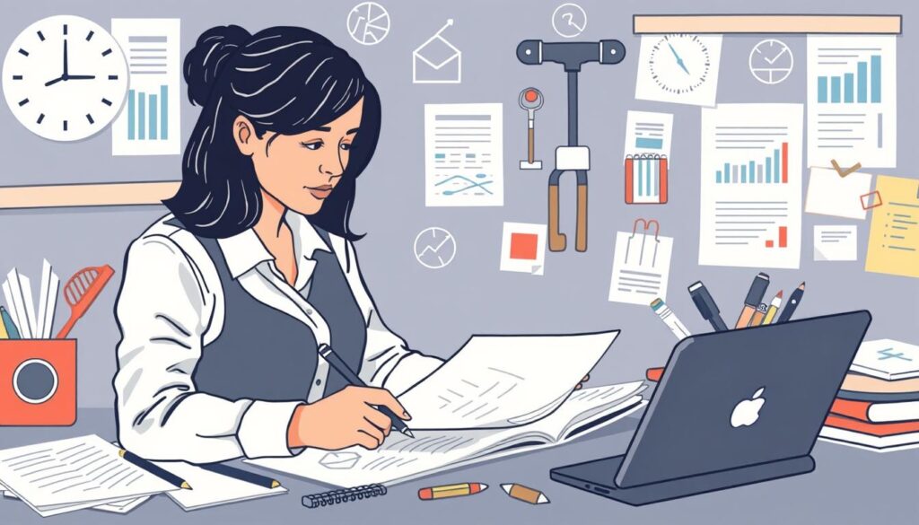 Ilustrasi event organizer profesional yang sedang merencanakan acara