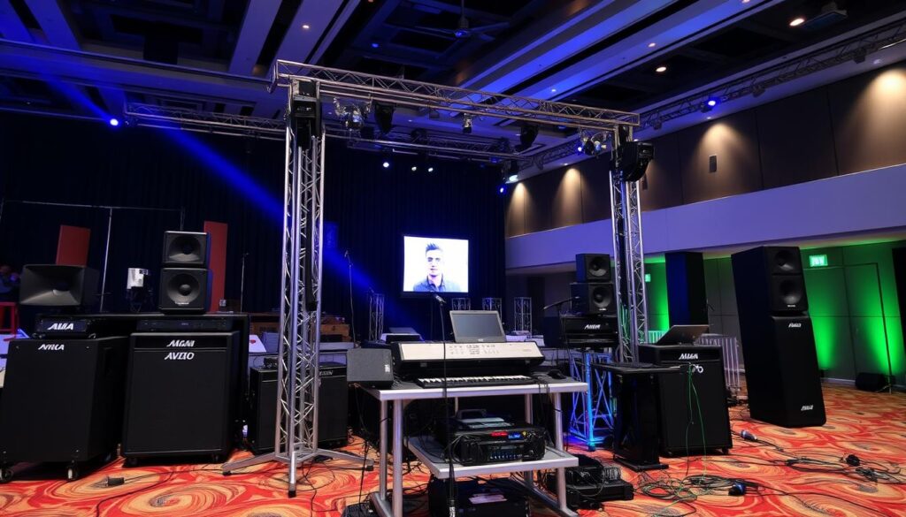 Image of a professional sound system setup in Jakarta for events
