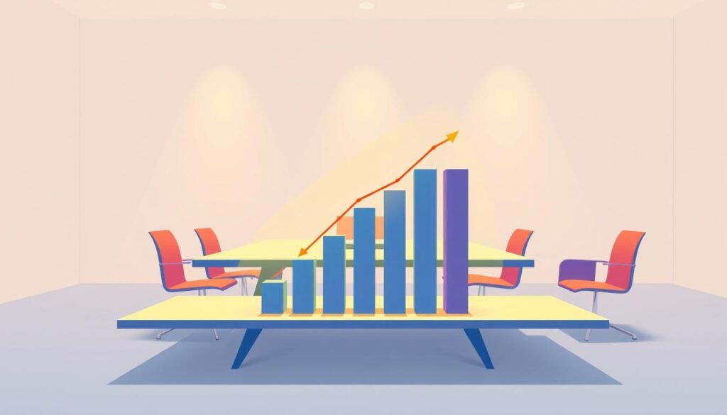 A vibrant, minimalist illustration showcasing the strategic optimization of promotional budgets. In the foreground, a stylized bar graph depicting efficient resource allocation, illuminated by a warm, ambient lighting. The middle ground features a sleek, modern conference table, symbolizing the collaborative decision-making process. In the background, a clean, neutral space with subtle geometric patterns, conveying a sense of balance and discipline. The overall mood is one of intentionality, professionalism, and a thoughtful approach to maximizing the impact of promotional investments.